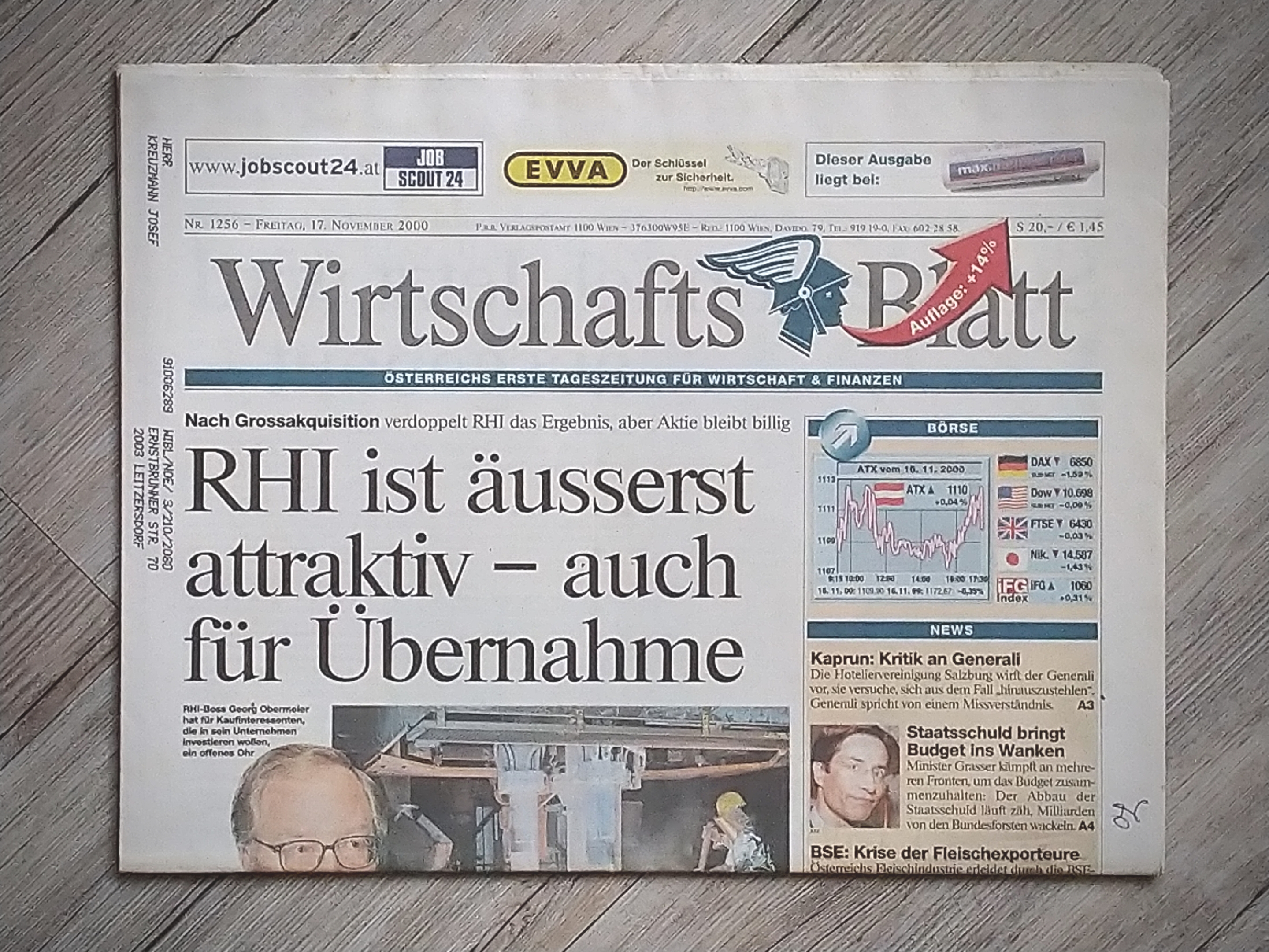 Alte Zeitung Wirtschaftsblatt - Peppis Zeitungsladen
